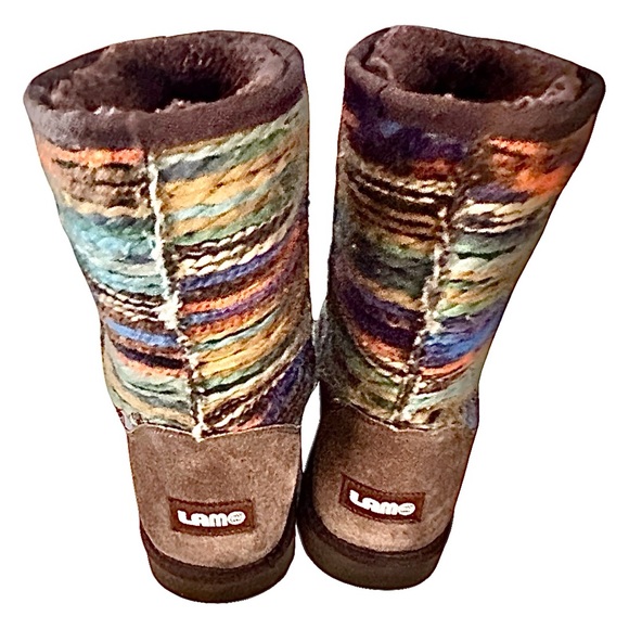 Lamo juarez suede boho aztec multicolored yarn Boot. warm thick faux fur, Size 9 - Picture 3 of 5